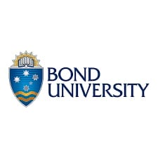 Bond University logo with blue shield crest and gold torch symbol next to dark blue text